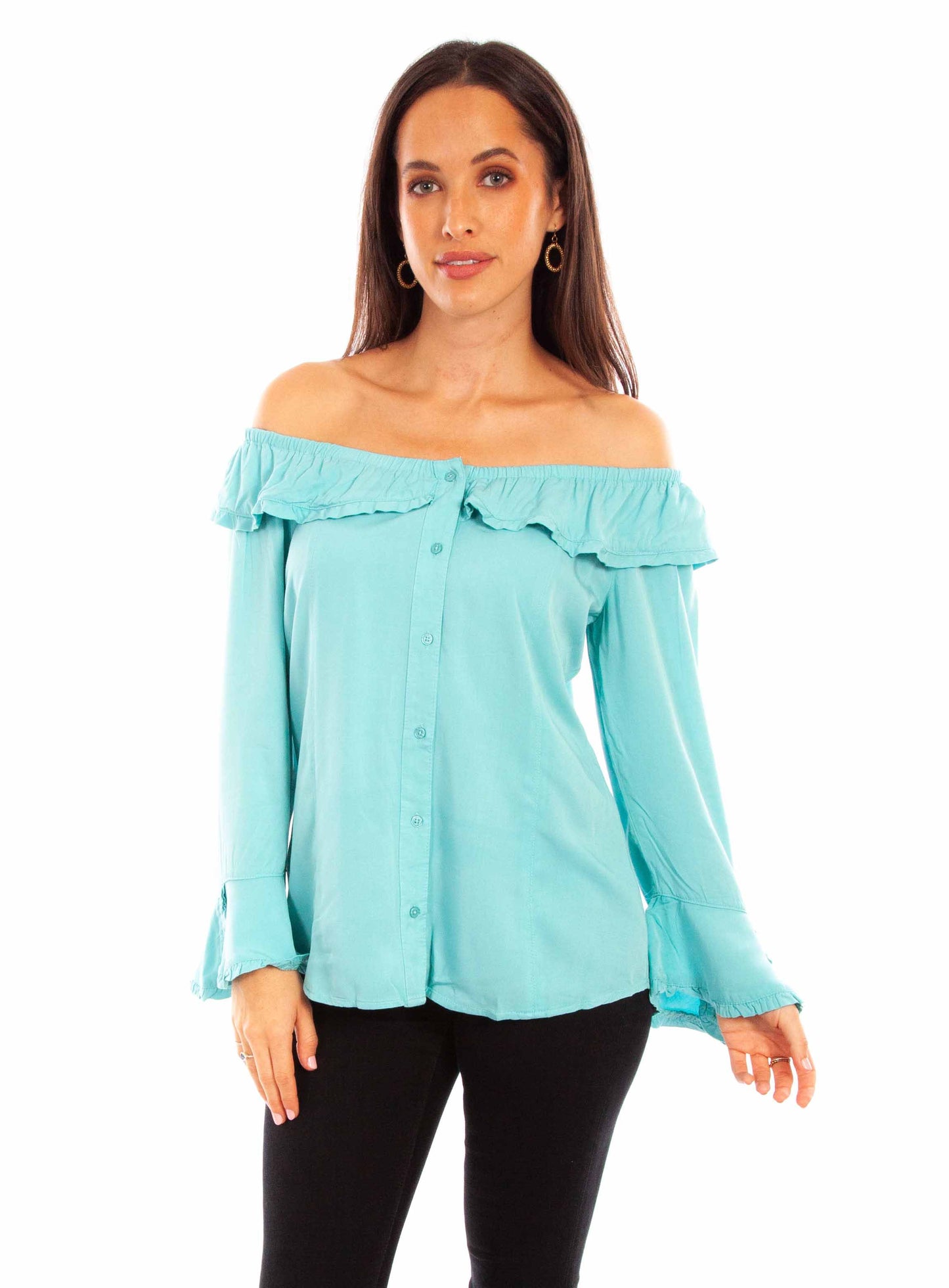 Off- Shoulder Turquoise Western Blouse for Women by Scully