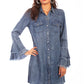 Denim Western Dress with Ruffled Cuffs for Country Girls at Bourbon Cowgirl