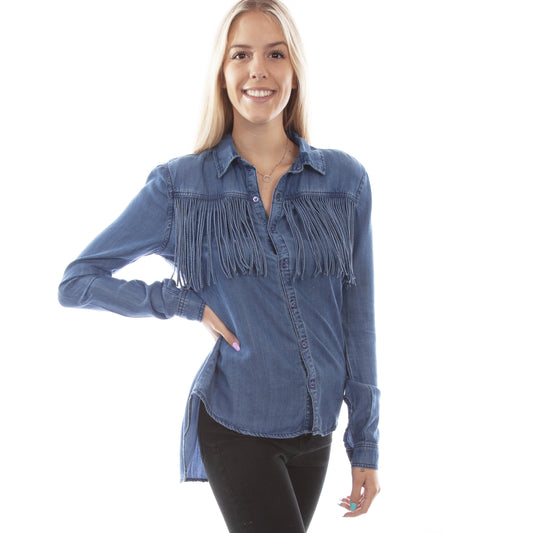 Blue Fringe High Low Blouse by Scully Bourbon Cowgirl