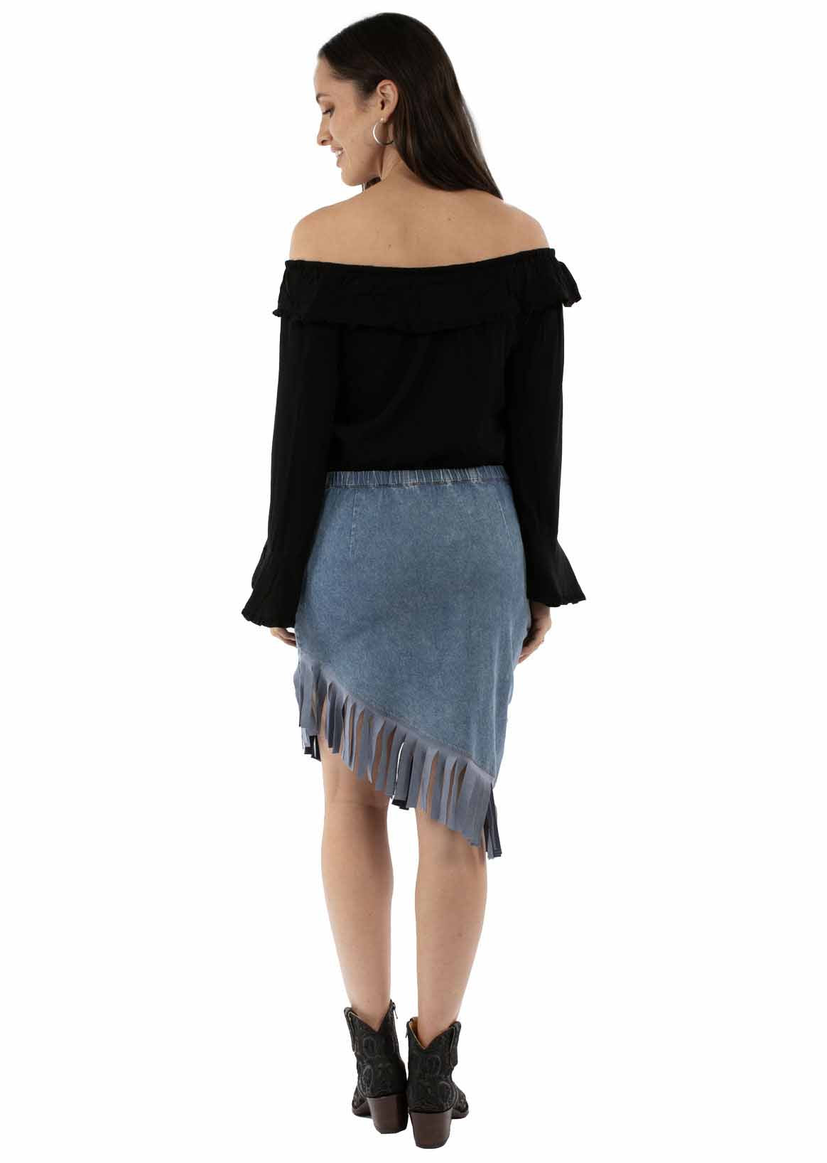 Asymmetrical Fringe Bottom Denim Skirt by Scully