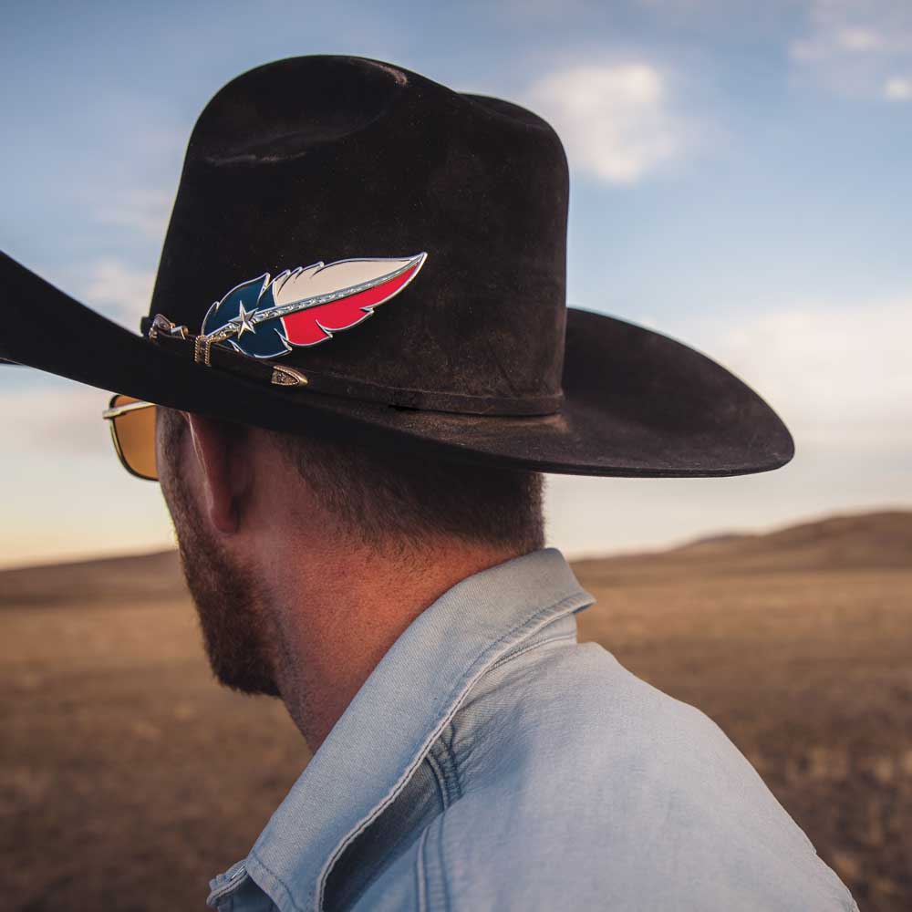 Texas Flag Hat Feather for Men - Montana Silversmiths