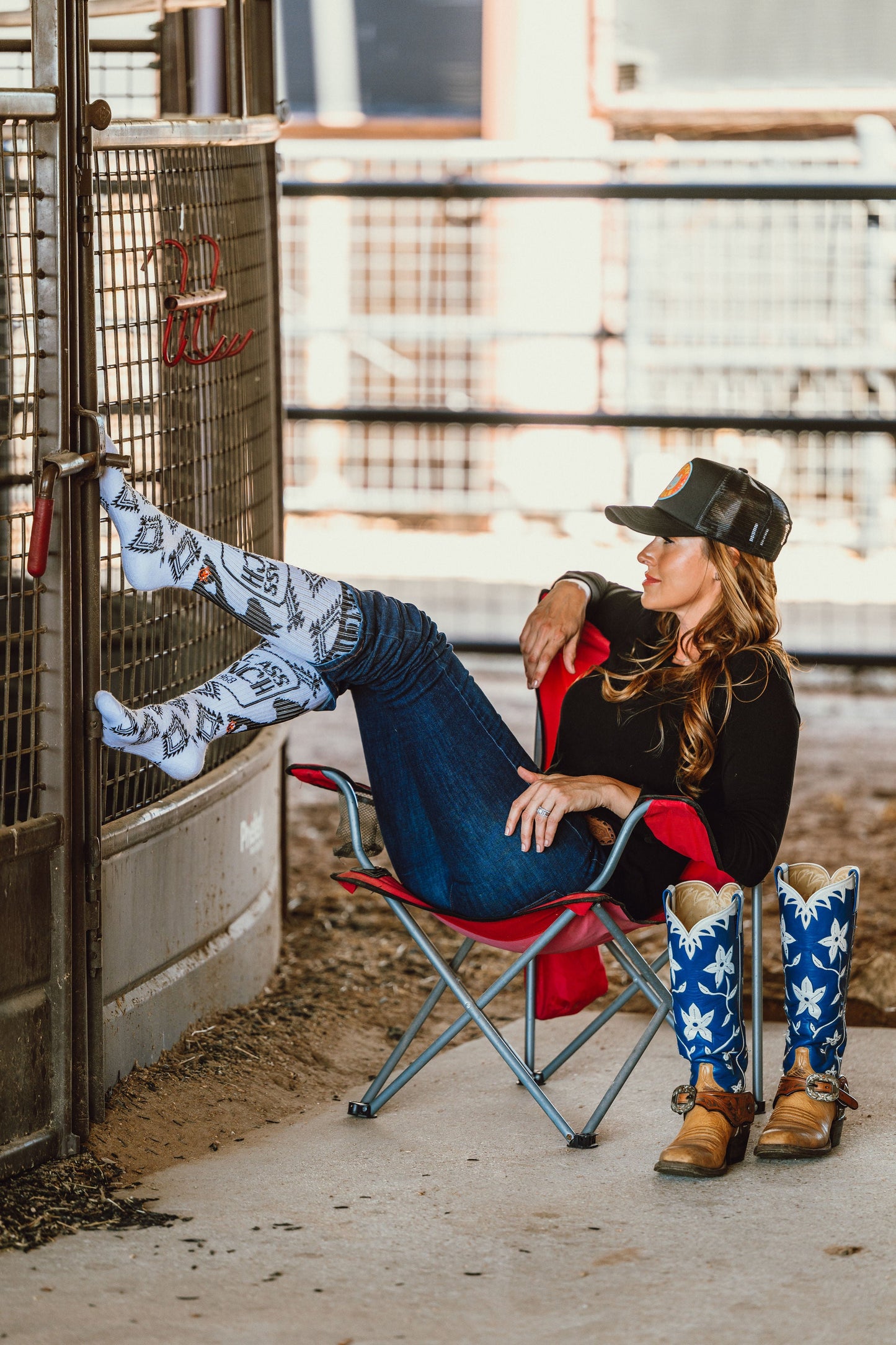 Cactus Alley- Broke Ass Ranch Blk/White Performance Boot Socks