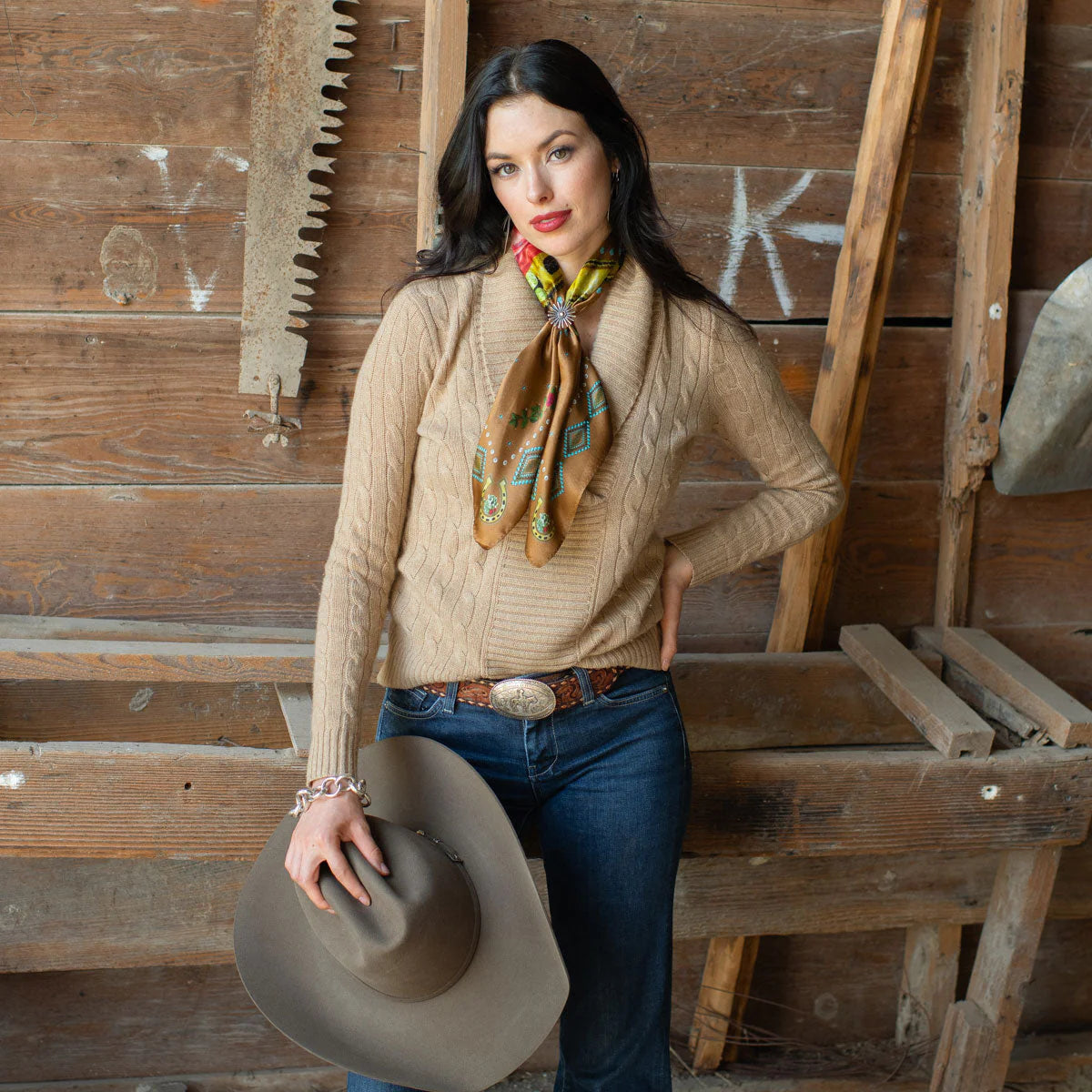 Hold Your Horses Carmel Brown Bandana Wild Rag at Bourbon Cowgirl