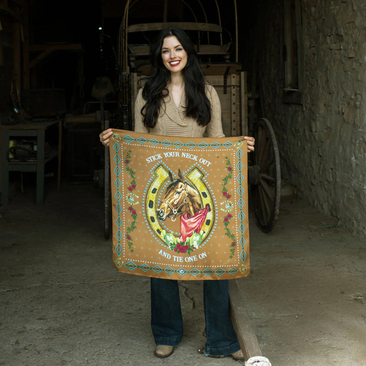 Hold Your Horses Carmel Brown Bandana Wild Rag at Bourbon Cowgirl