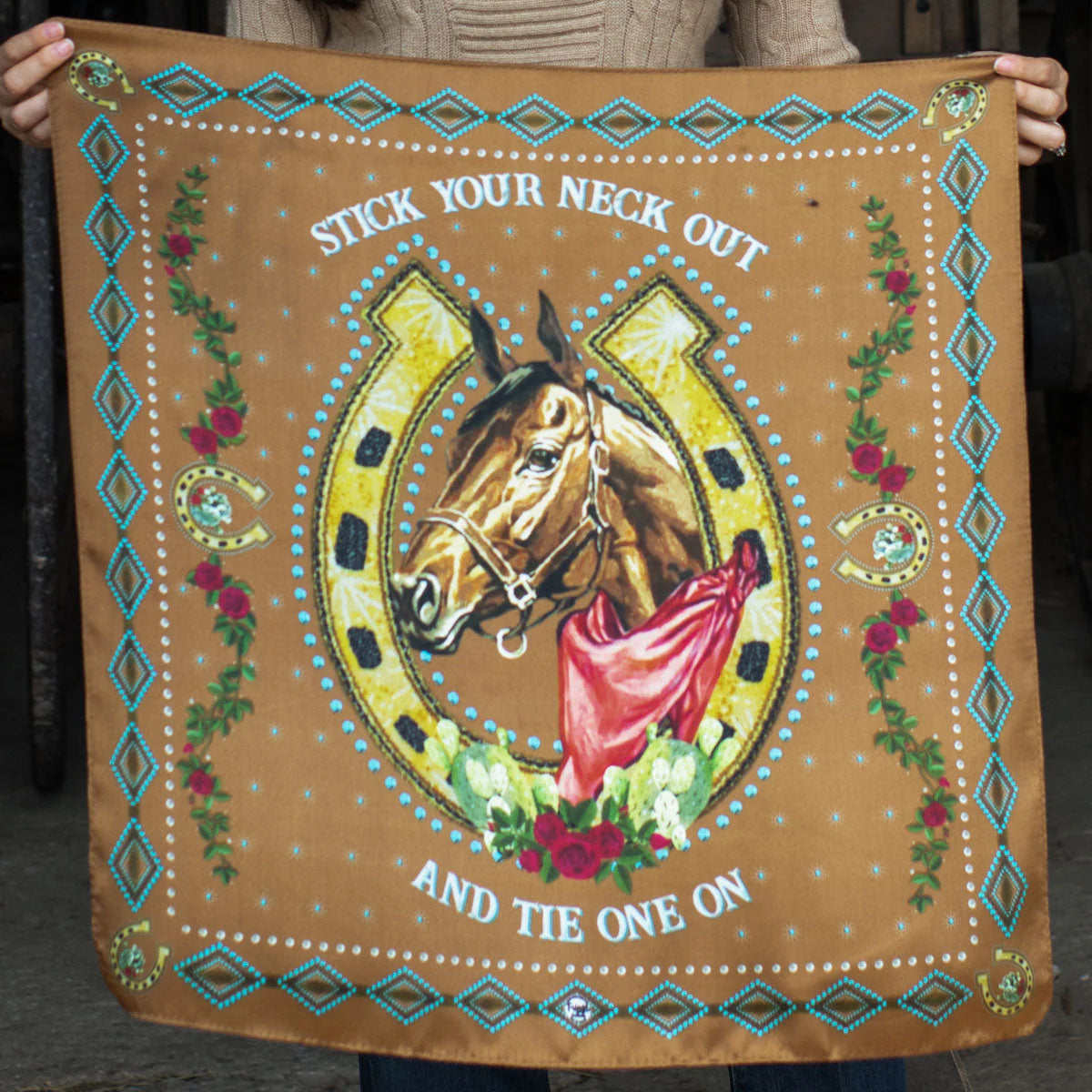 Hold Your Horses Carmel Brown Bandana Wild Rag at Bourbon Cowgirl