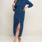 MIDNIGHT DARK INDIGO DENIM MIDI DRESS