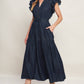 POWER DENIM GODDESS DARK INDIGO MIDI DRESS