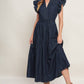 POWER DENIM GODDESS DARK INDIGO MIDI DRESS