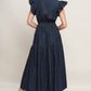 POWER DENIM GODDESS DARK INDIGO MIDI DRESS