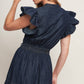 POWER DENIM GODDESS DARK INDIGO MIDI DRESS