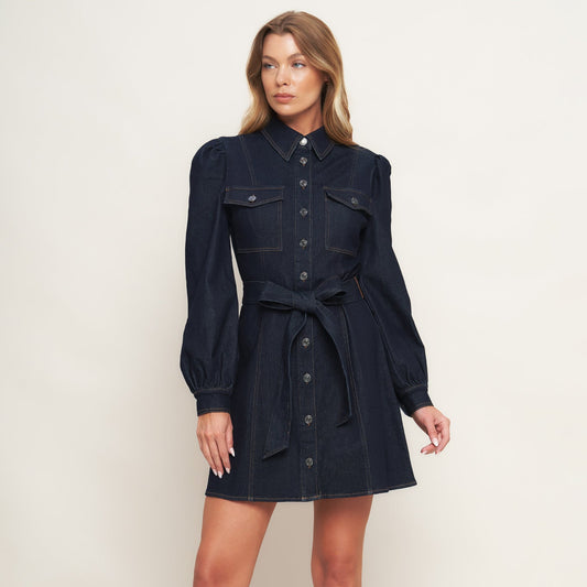HOLIDAY DARK INDIGO DENIM MINI DRESS