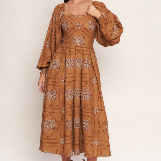 SOUTHWEST SQUARES WOVEN MIDI DRESS
