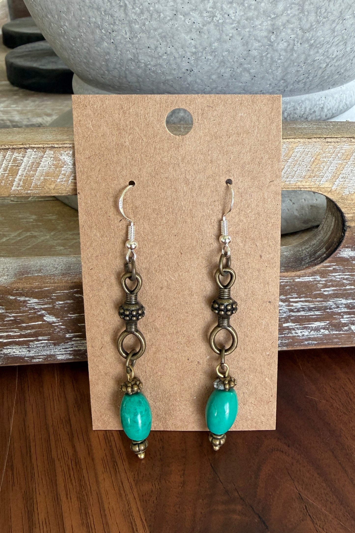 Earrings - Amy Kaplan, Brass and Green Dangle