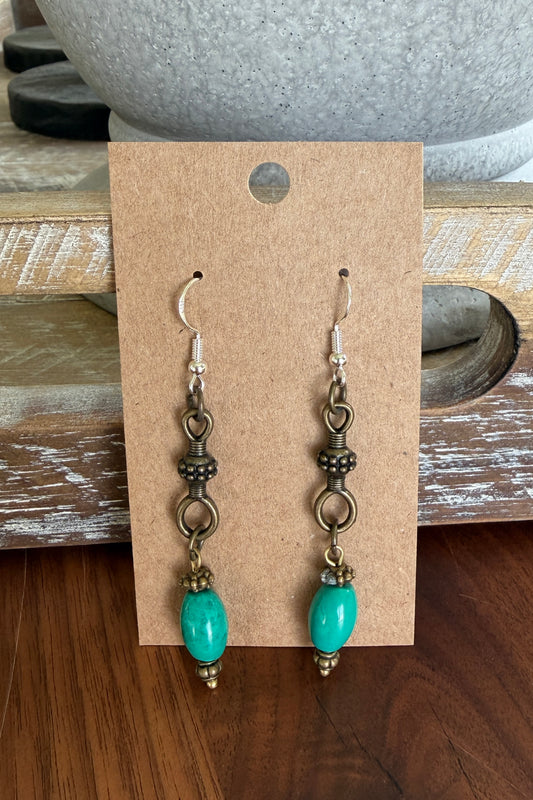 Earrings - Amy Kaplan, Brass and Green Dangle