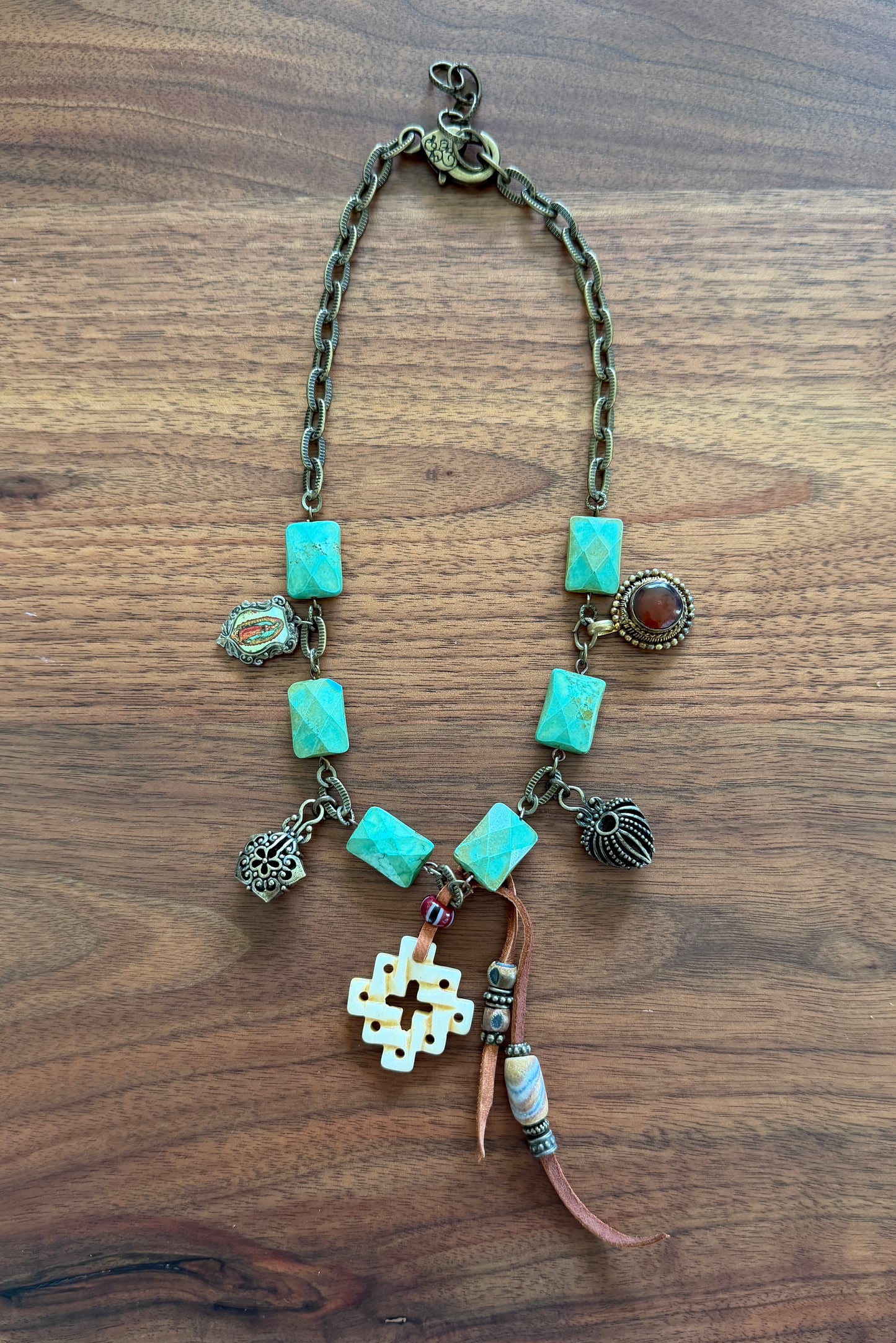 Turquoise and Charms with Horn Pendant Necklace by Amy Kaplan