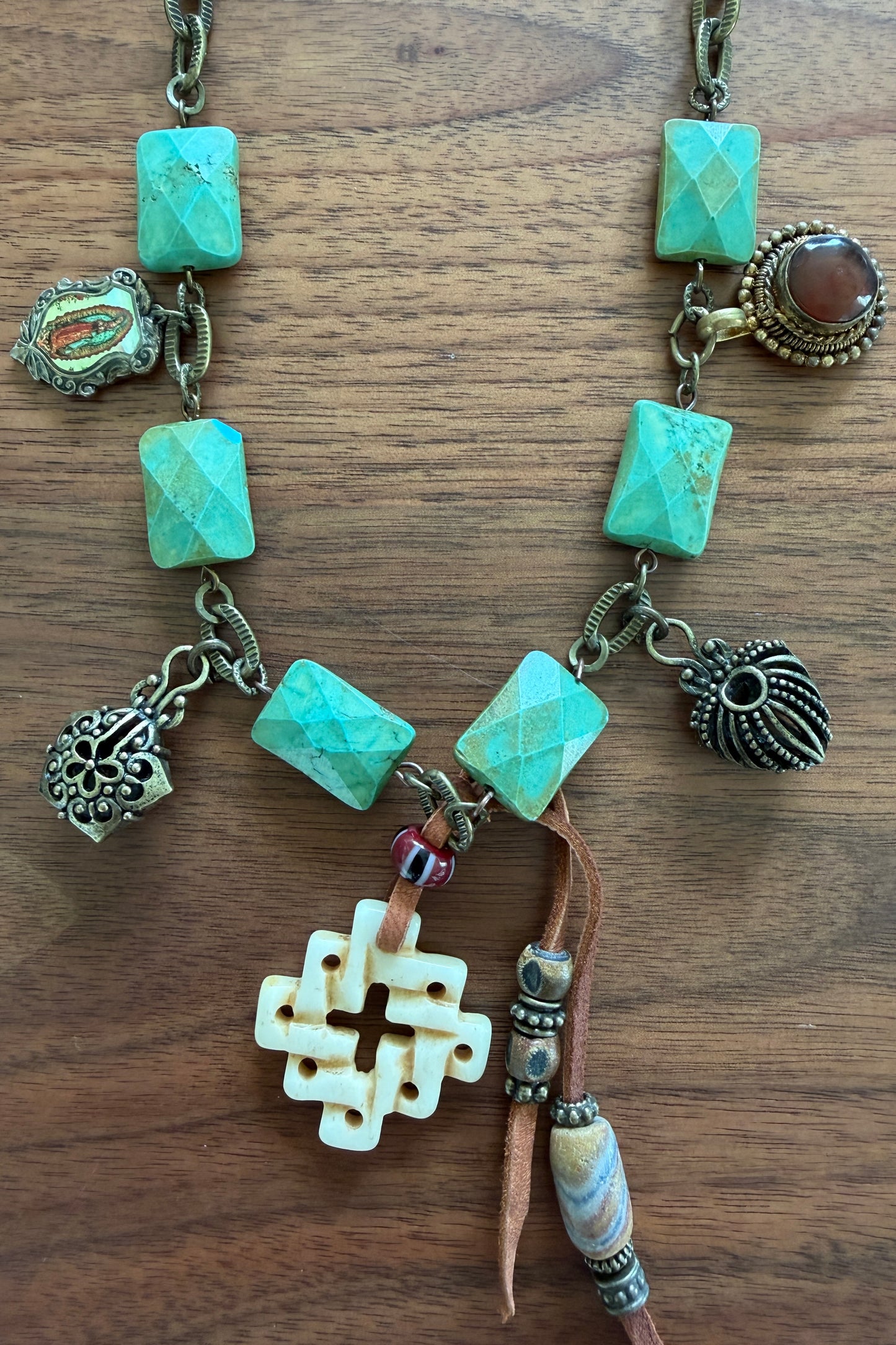 Turquoise and Charms with Horn Pendant Necklace by Amy Kaplan
