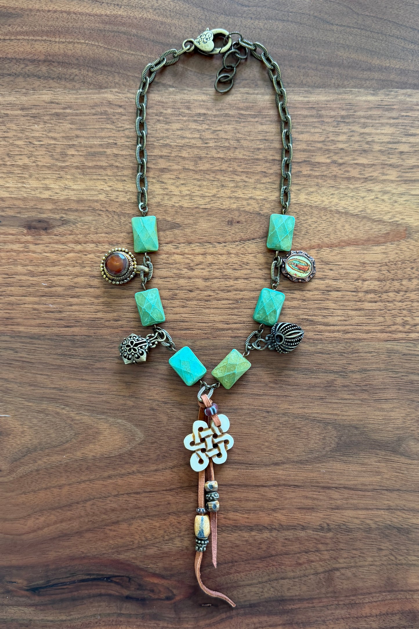 Turquoise and Charms with Horn Pendant Necklace by Amy Kaplan