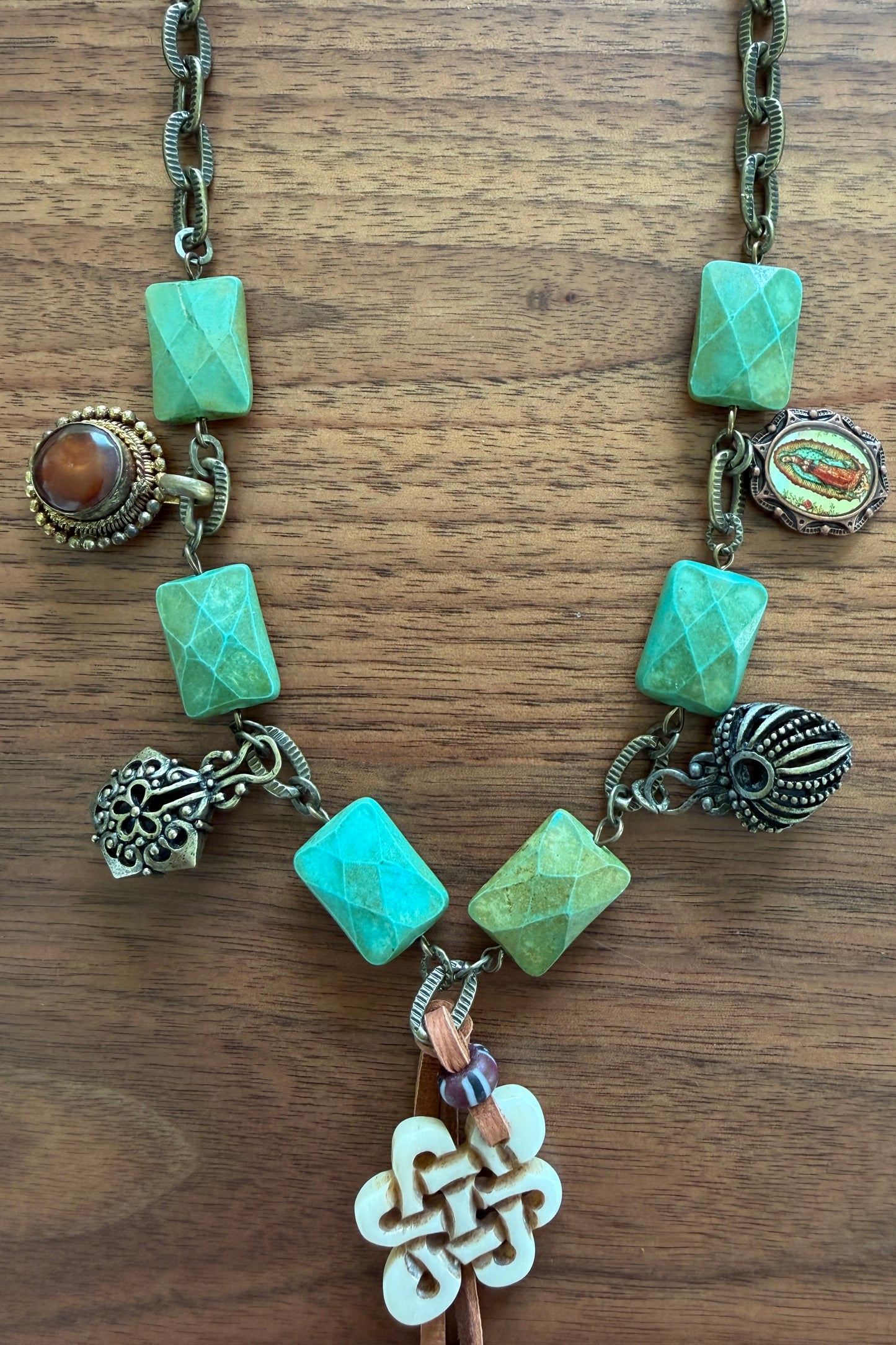Turquoise and Charms with Horn Pendant Necklace by Amy Kaplan