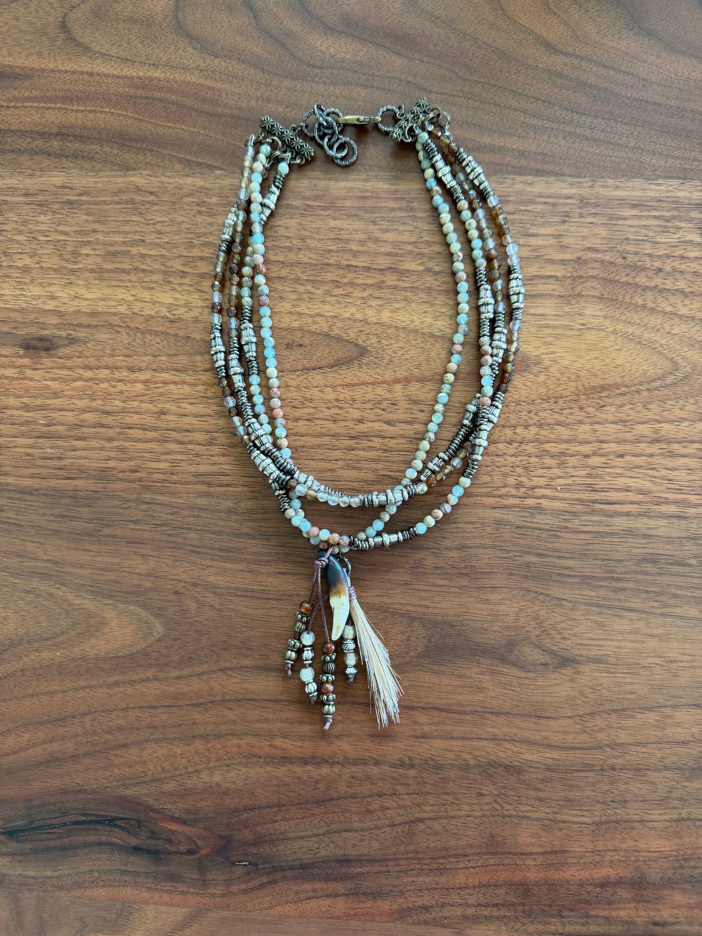 Four Strand Beaded Necklace with Horsehair, Agate & Jasper by Amy Kaplan