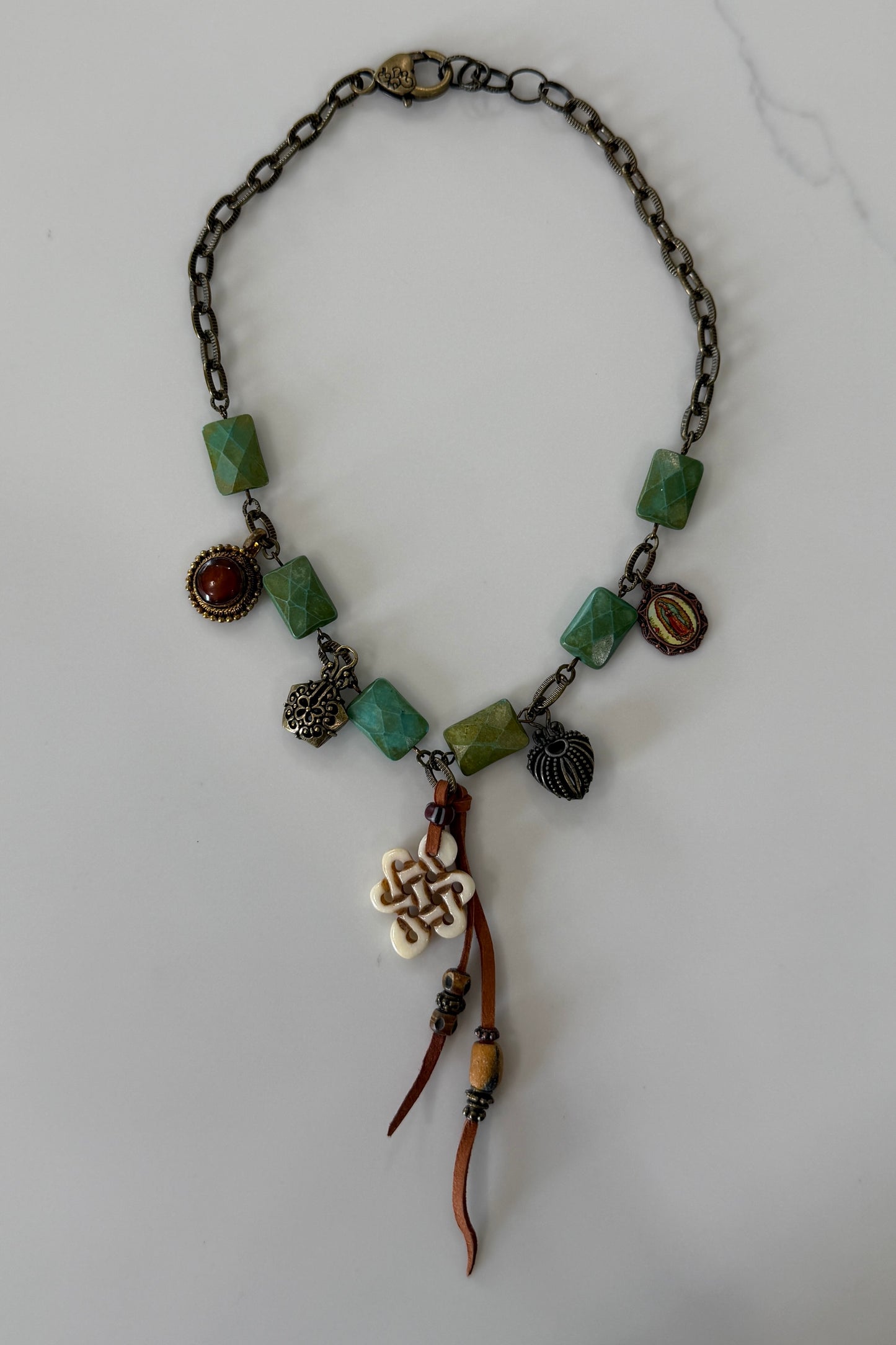 Turquoise and Charms with Horn Pendant Necklace by Amy Kaplan