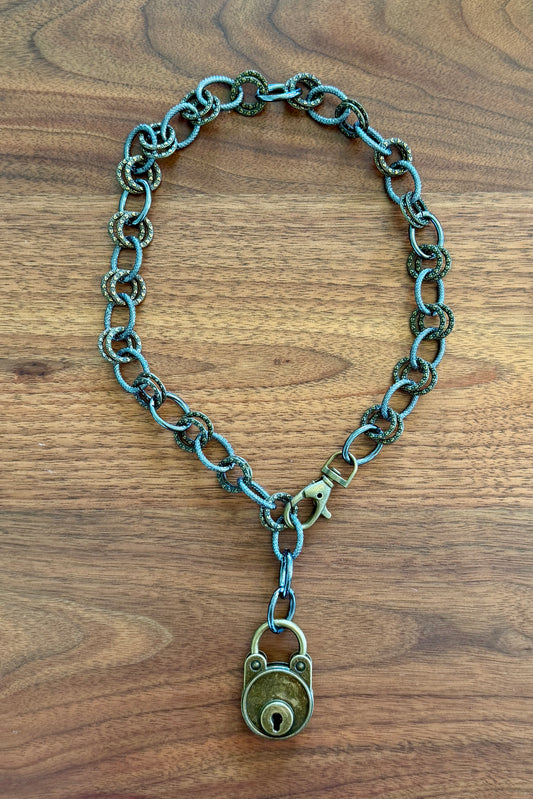 Heavy Silver & Brass Chain with Brass Lock by Amy Kaplan