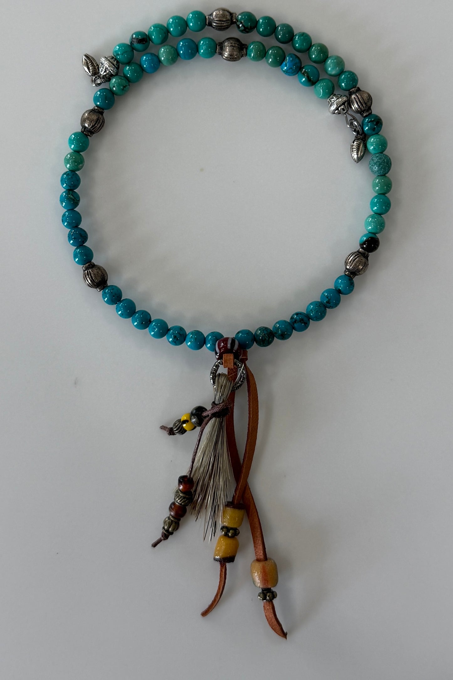 Turquoise & Horse Hair Tassel Memory Choker Necklace by Amy Kaplan