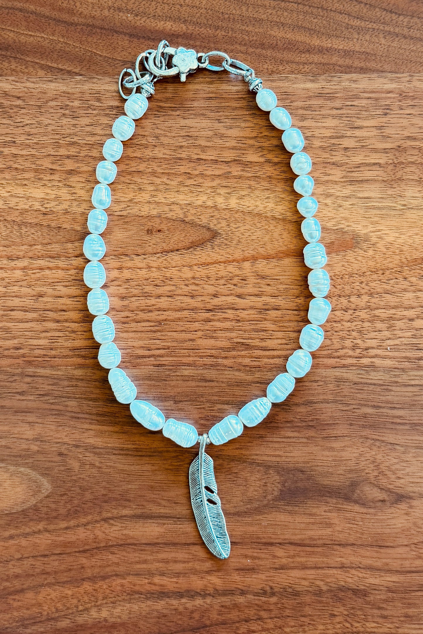 Fresh Water Pearl & Feather Necklace- Amy Kaplan for Bourbon Cowgirl