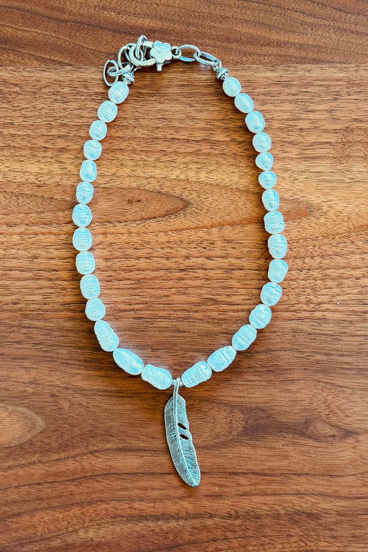 Fresh Water Pearl & Feather Necklace- Amy Kaplan for Bourbon Cowgirl