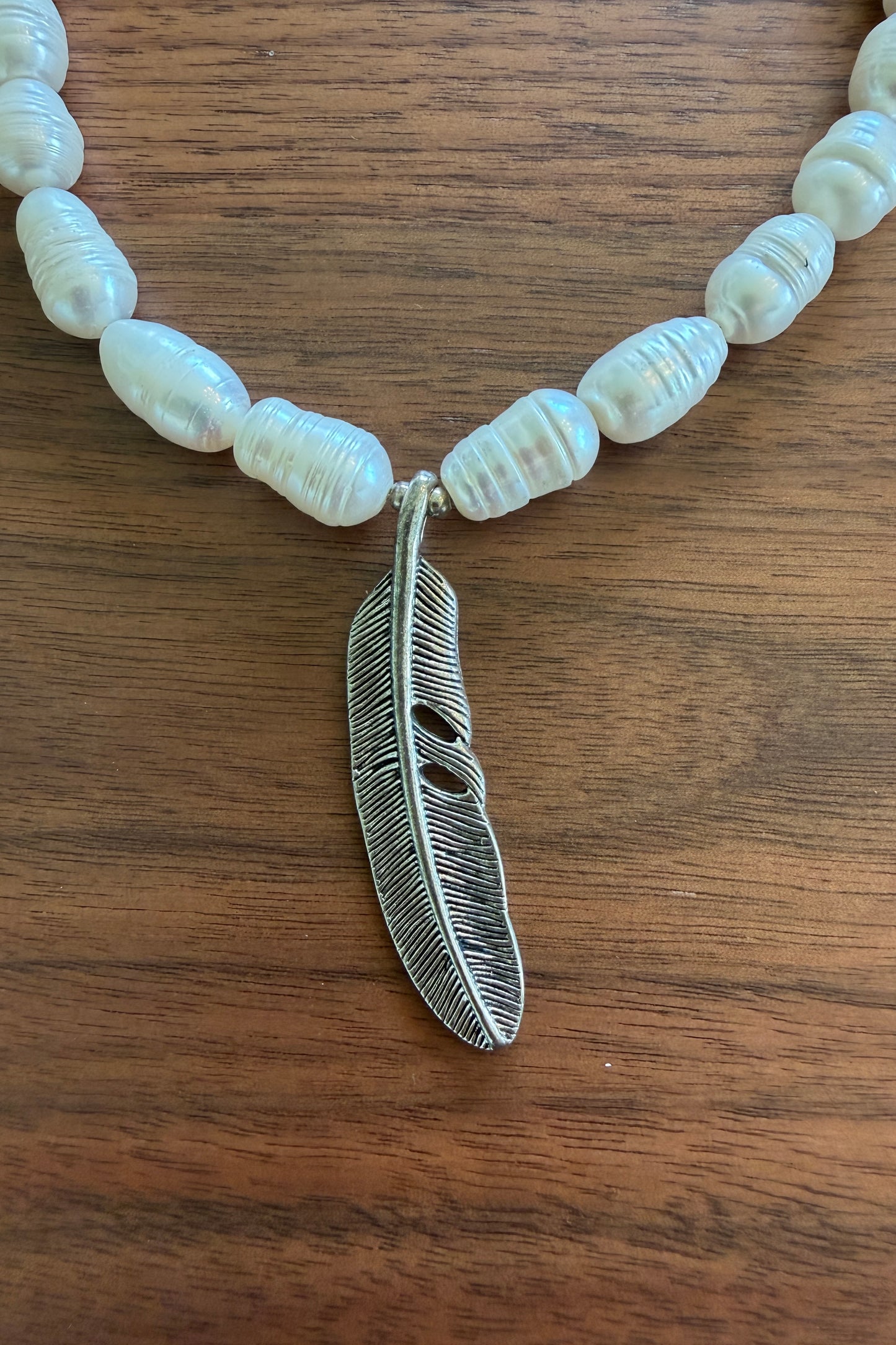 Fresh Water Pearl & Feather Necklace- Amy Kaplan for Bourbon Cowgirl