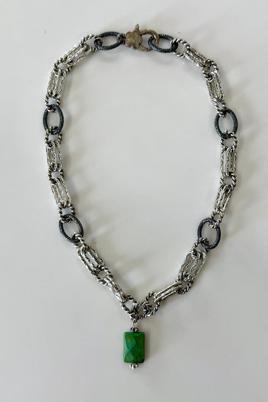 Heavy Silver Chain with Turquoise Drop by Amy Kaplan