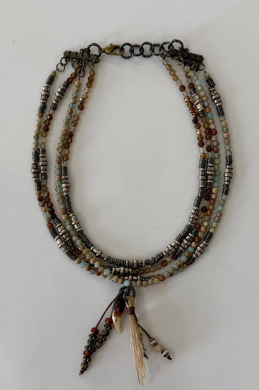 Four Strand Beaded Necklace with Horsehair, Agate & Jasper by Amy Kaplan