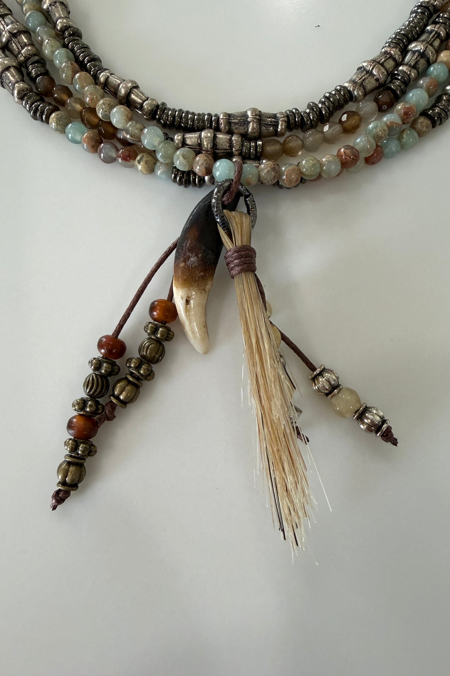 Four Strand Beaded Necklace with Horsehair, Agate & Jasper by Amy Kaplan