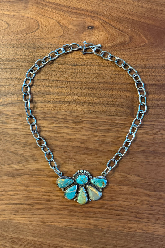 Genuine Turquoise Tibetan Pendant Half Burst Necklace