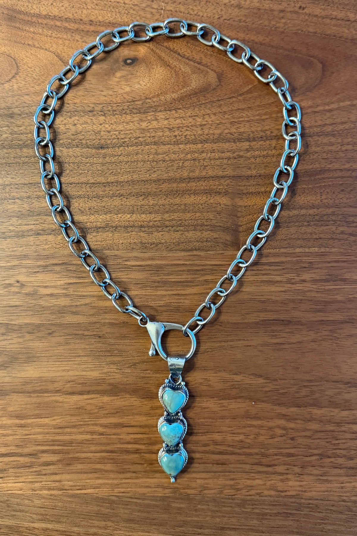 Genuine Turquoise Hearts Tibetan Pendant Chain Necklace