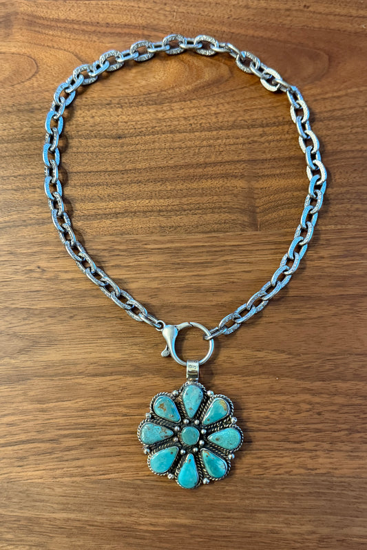 Genuine Turquoise Tibetan Flower Chain Necklace