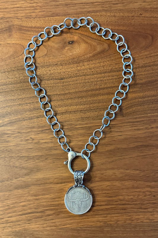 Longhorn Coin in Bezel Chain Necklace