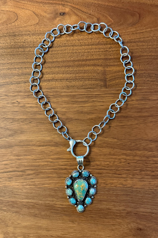 Genuine Turquoise Tibetan Pendant Chain Necklace