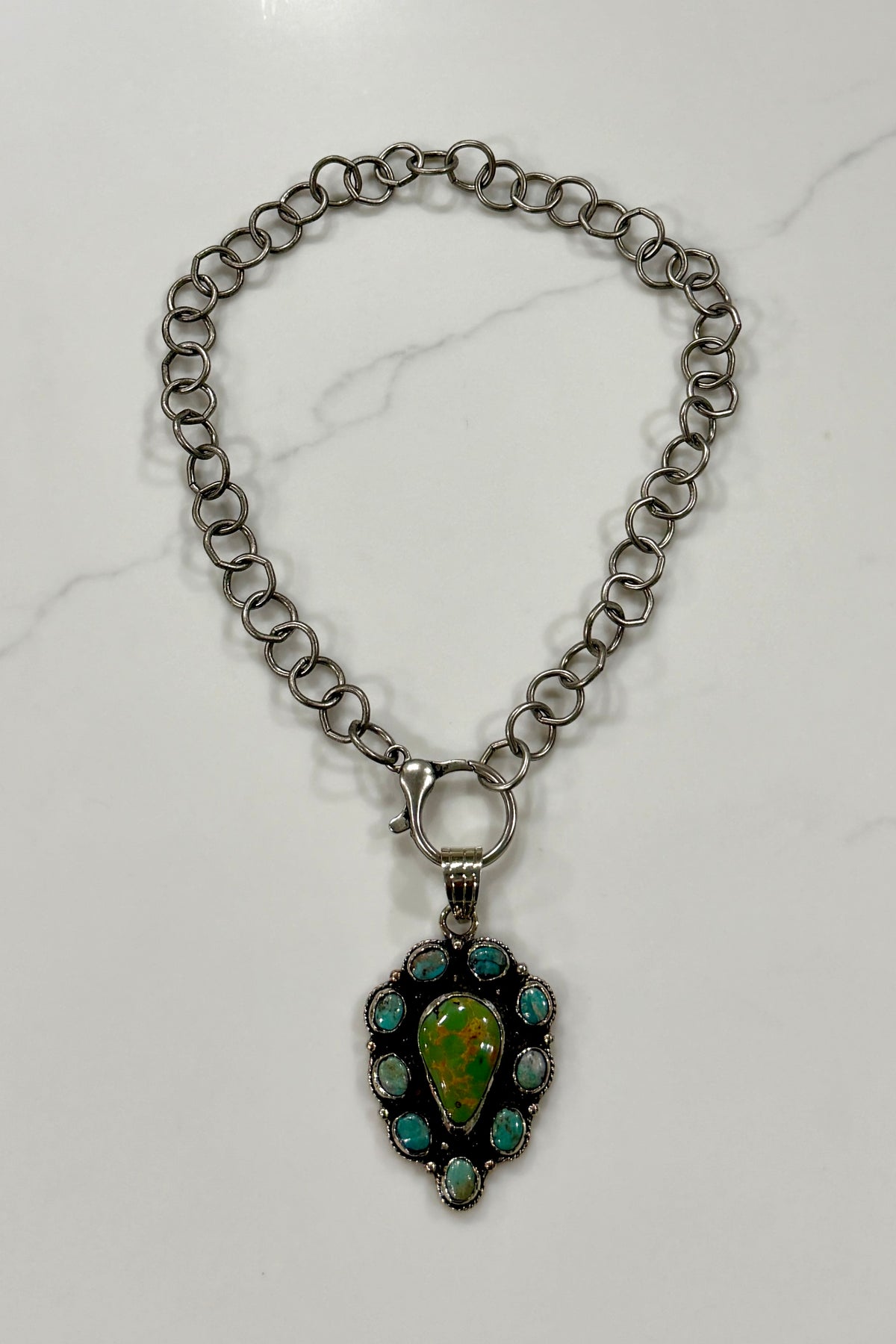 Genuine Turquoise Tibetan Pendant Chain Necklace