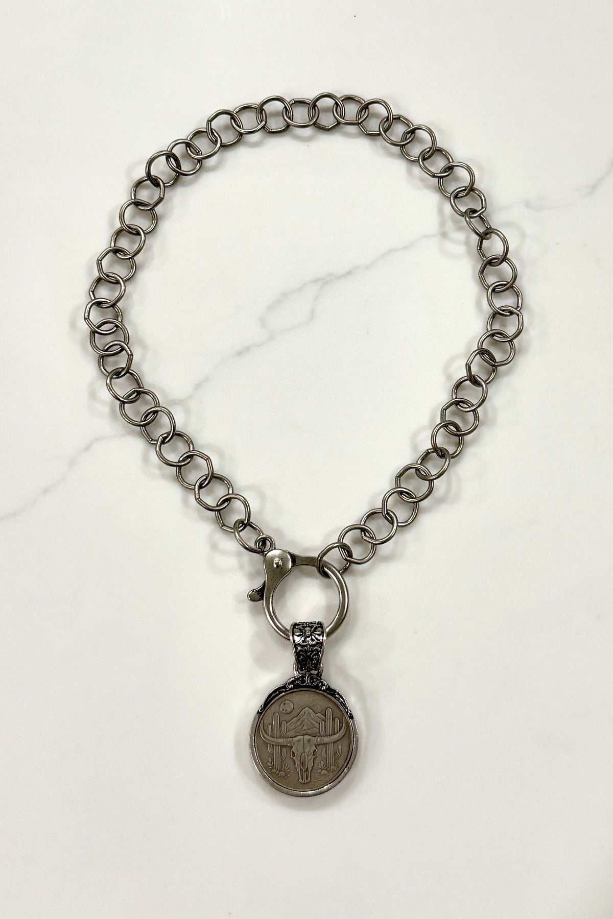 Longhorn Coin in Bezel Chain Necklace