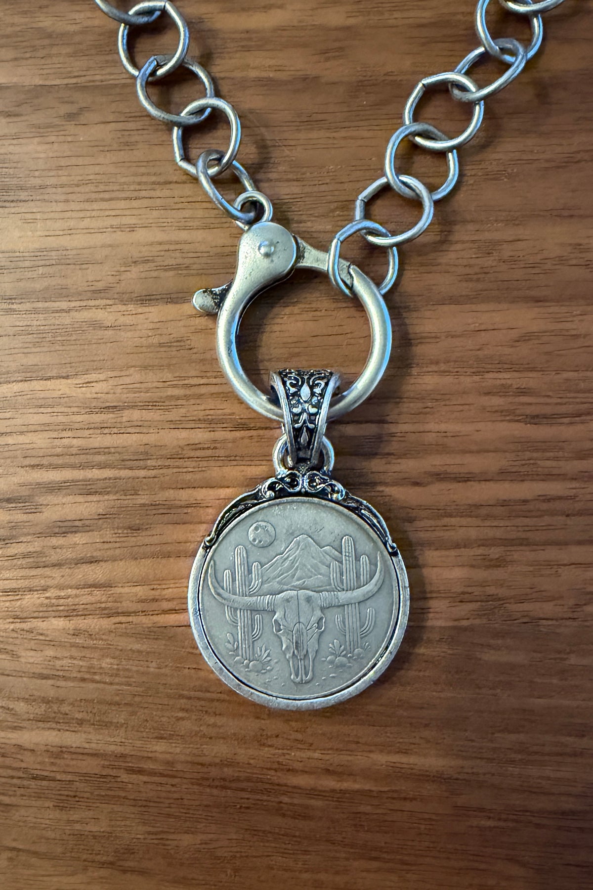 Longhorn Coin in Bezel Chain Necklace