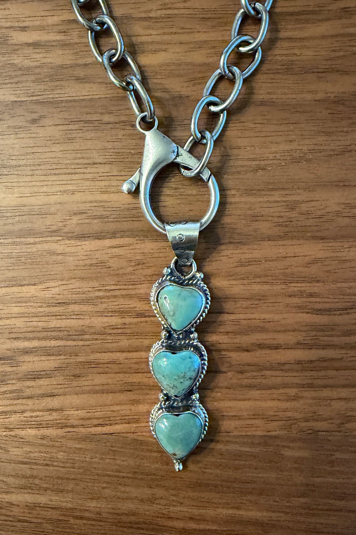 Genuine Turquoise Hearts Tibetan Pendant Chain Necklace