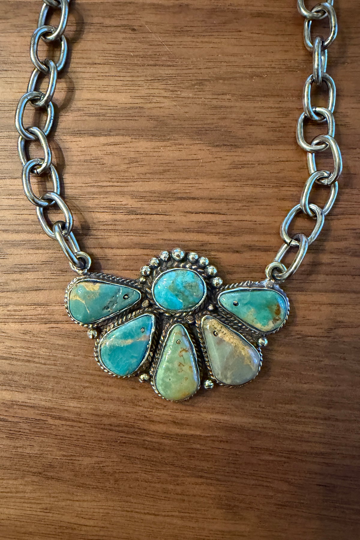 Genuine Turquoise Tibetan Pendant Half Burst Necklace