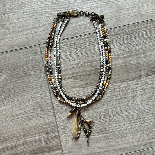 Four Strand Beaded Necklace with Horsehair & Bone by Amy Kaplan