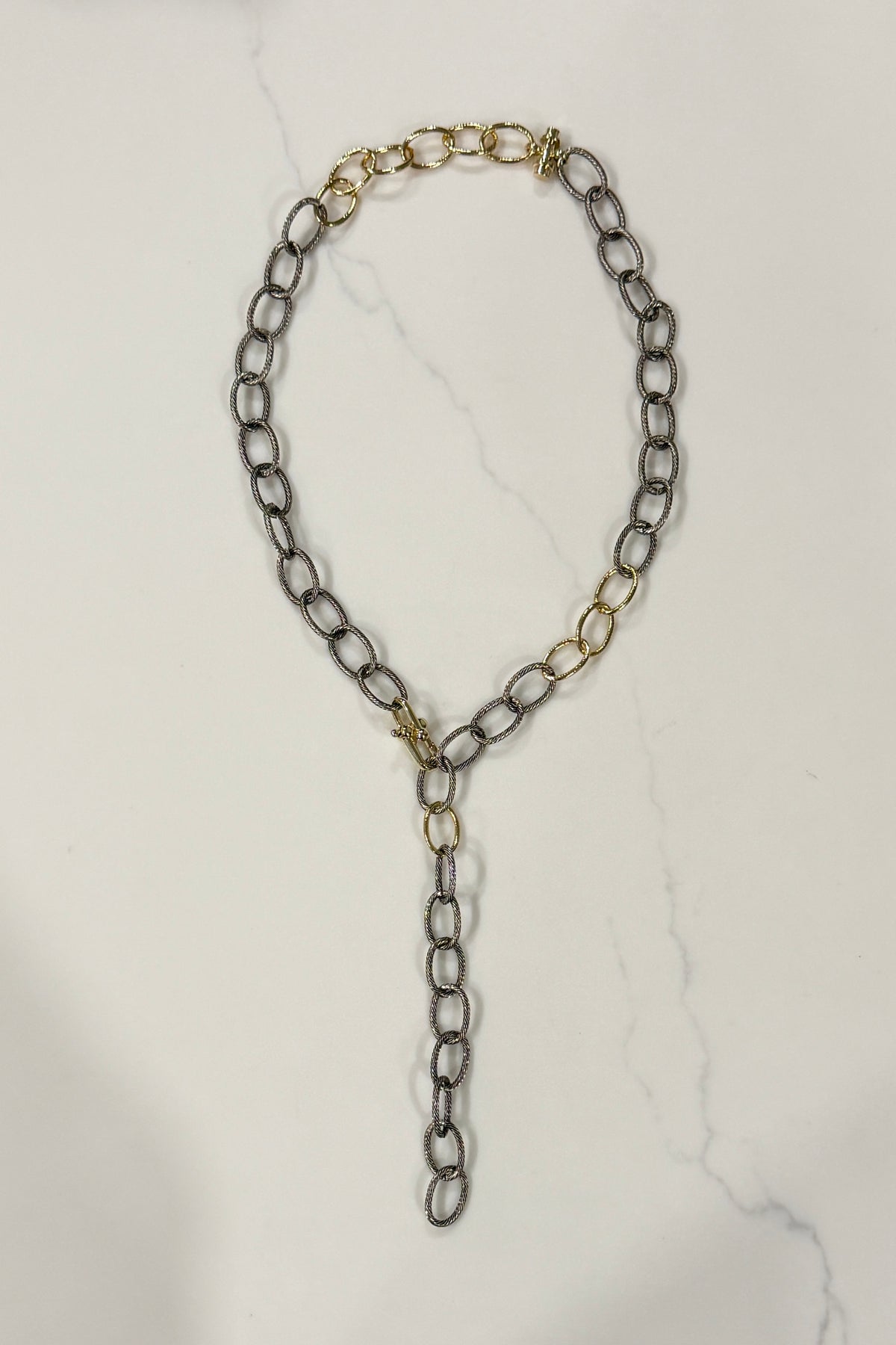 Gold & Silver Chain Y Necklace  by Michele Busch