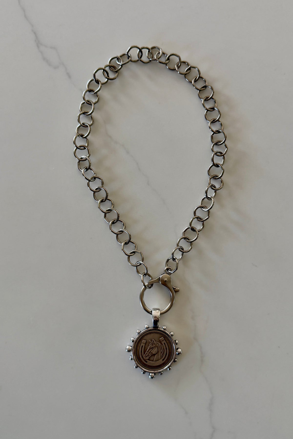 Horse with Horseshoe Coin in Bezel Chain Necklace