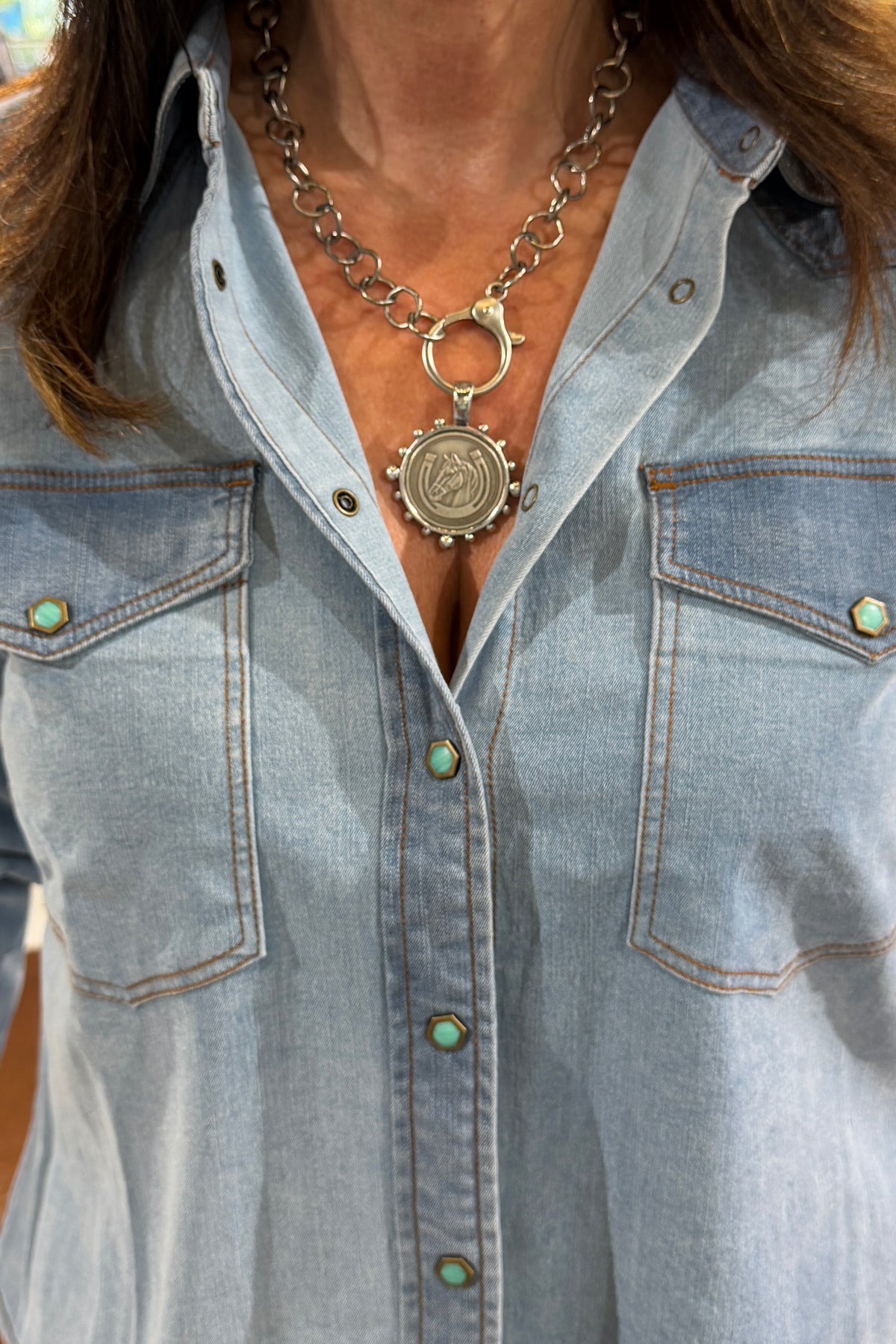 Horse with Horseshoe Coin in Bezel Chain Necklace