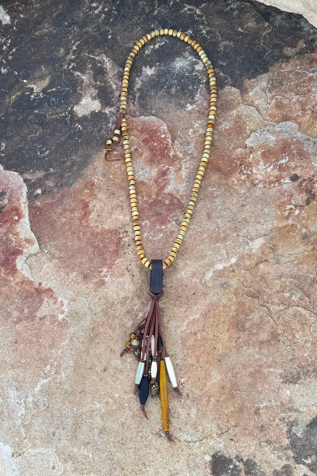 Leather Belt Keeper Tassel with Horn Beads- Amy Kaplan