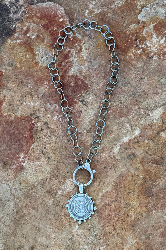 Horse with Horseshoe Coin in Bezel Chain Necklace