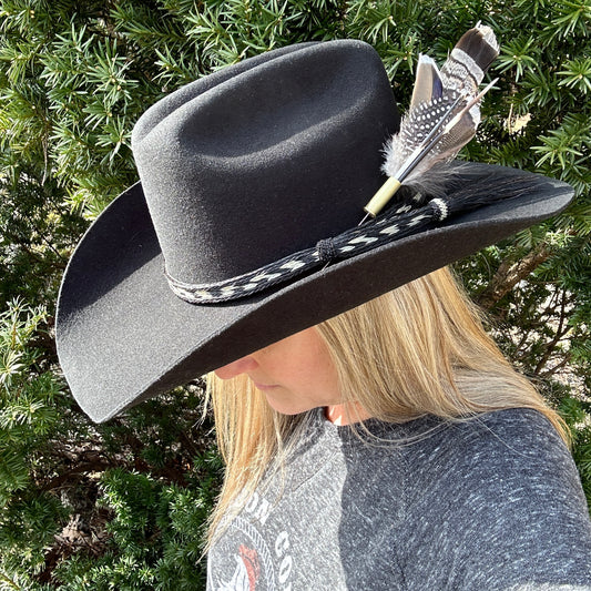 Porcupine Quill Bullet Casing and Feather Hat Pin for Cowgirls