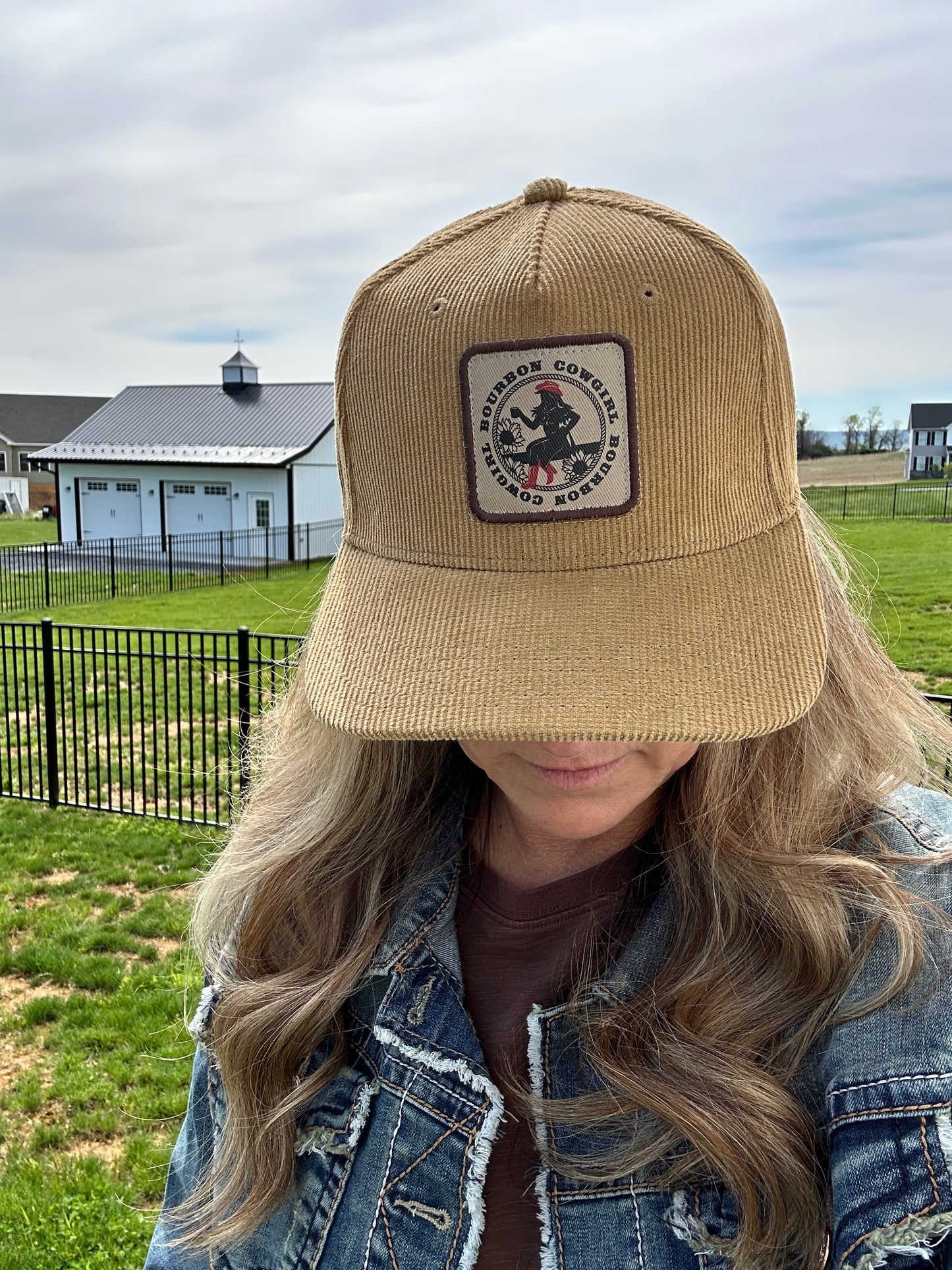 Khaki Corduroy Bourbon Cowgirl Patch Trucker Hat
